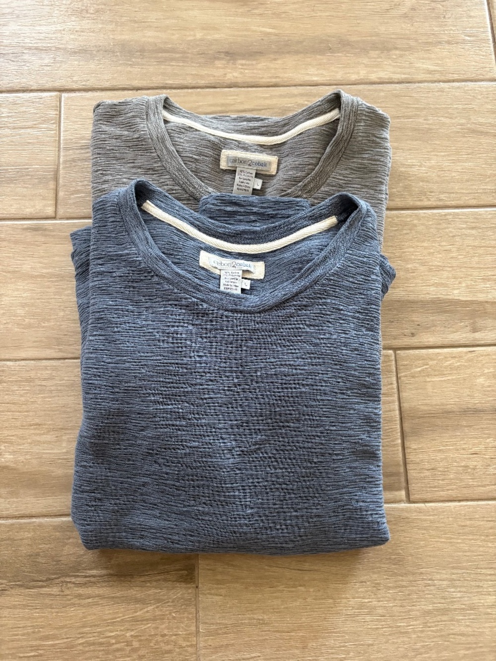 Carbon 2 Cobalt Long Sleeve Shirts Men's Large Blue Grey Gauzy Crewneck Lot of 2